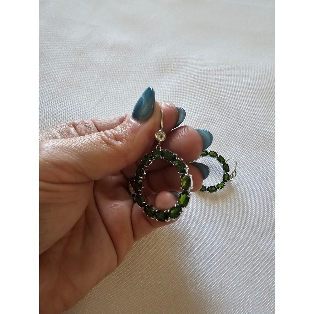 JTV Chrome Diopside White Topaz Earrings 11ct Rhodium over Silver Dangle Circle - Picture 11 of 11